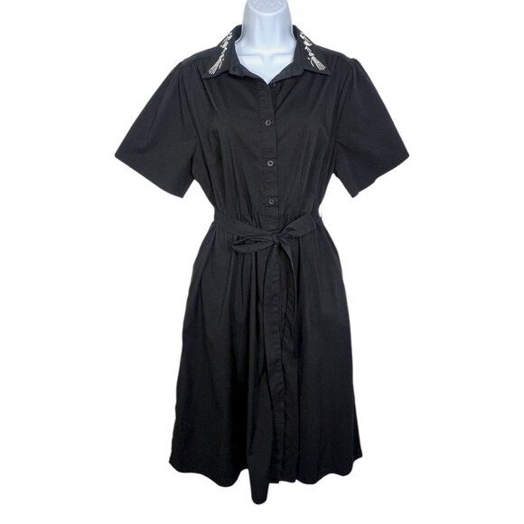 Disturbia Tempora Embroidered Midi Shirt Dress Skeleton Hand Belted Black US 12 - Picture 8 of 16